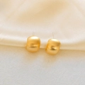 Detailed close-up showing the matte brushed texture of golden round stud earrings - Brushed Gold (EH10614)