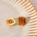 Pendientes vintage cuadrados de ojo de tigre dorado con parte trasera de malla fina - Oro de 18K (EH14934)