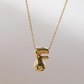 Collier avec pendentif lettre F en plaqué or 18 carats style bulle 3D poli pour femmes - Lettre F (F)