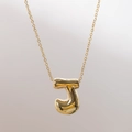 Collier avec pendentif initiale J ballon 3D doré, finition plaqué or 18K poli miroir - Lettre J (J)