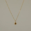 Detailansicht der goldenen Edelstahlkette mit rundem braunem Zirkonia-Anhänger - 18K-Gold / November Topasgelb