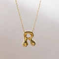 Collier avec pendentif lettre R ballon plaqué or 18 carats poli pour femme quotidien - Lettre R (R)