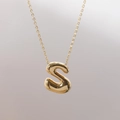 Collier avec pendentif lettre S bulle plaqué or 18K poli et chaîne maille forçat - Lettre S (S)