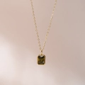 Rectangle emerald green gemstone pendant necklace on a gold plated chain for women - Olive Green (August)