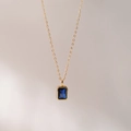 18k gold plated necklace featuring a rectangular deep blue sapphire pendant - Deep Blue (September)