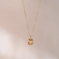 Square champagne zircon pendant on an 18k gold plated thin chain necklace - Brown (November)