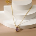 Élégant collier en or 18 carats avec pendentif goutte en zircone violette taille poire - Février Améthyste