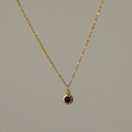18k vergoldete Halskette mit rundem dunkelblauem Zirkon Geburtsstein Anhänger - 18K-Gold / September Dunkelblau