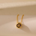 Pisces zodiac pendant necklace with purple zircon and gold plated double sided design - Pisces