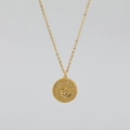 Vintage 18K vergulde muntketting met rozenreliëf en witte zirkoon accenten - September-Dahlia / Goud