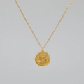 Gouden ketting met bloem van de maand hanger, reliëf en ingelegd met zirkoon - November - Chrysant / Goud