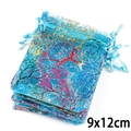 Bolsa de regalo de organza azul claro con patrón de coral metálico de 9x12 cm - 10 Piezas/Paquete / 9x12cm / Azul