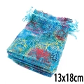 Bolsa de organza azul claro 13x18cm con motivos de coral colorido para regalos - 10 Piezas/Paquete / 13x18cm / Azul