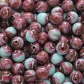 Perles en résine style peinture à l'huile avec motif marbré pour création de bijoux - Rouge & Bleu / 8mm Diamètre (20 Pièces/Paquet)