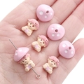 Pink cartoon mushroom baby charm for DIY jewelry making and handmade beaded accessories - 1 Set/Pack (Cap 14mm / Doll 11x13mm) / Pink
