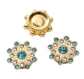 Botones dorados de girasol con diamantes de imitación azul claro para ropa y DIY - 14mm (10 Unidades/Paquete) / Estilo CCB de Plástico-Diamante de Imitación Azul Lago