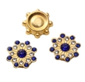 Botones de girasol dorados con pedrería azul oscuro y detalles en cristal blanco - 14mm (10 Unidades/Paquete) / Estilo CCB de Plástico-Diamante de Imitación Azul Real