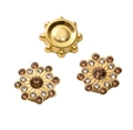 Botón de diamantes de imitación girasol de tres capas dorado con piedras cafés - 14mm (10 Unidades/Paquete) / Estilo CCB de Plástico-Diamante de Imitación Amarillo Cristal