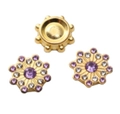 Set de tres botones florales dorados con diamantes de imitación violetas para bricolaje - 14mm (10 Unidades/Paquete) / Estilo CCB de Plástico-Diamante de Imitación Púrpura