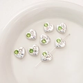Cuenta de corazón plateada con strass verde para manualidades de joyería a mano - Corazón Strass Redondo Verde