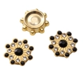 Botón de pedrería flor dorada con piedra negra para accesorios de ropa DIY - 14mm (10 Unidades/Paquete) / Estilo CCB de Plástico-Diamante de Imitación Negro