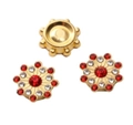 Botones de strass de girasol vintage dorados con cristales rojos y claros para ropa - 14mm (10 Unidades/Paquete) / Estilo CCB de Plástico-Diamante de Imitación Rojo