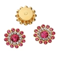 Three-tier flower rhinestone buttons with pink and white gems on golden base - Rose Red