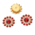 14mm golden sunflower rhinestone buttons with red and white crystal petals and gold base - Red