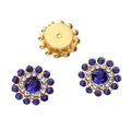 Flower-shaped alloy decorative button with blue glass rhinestones in golden base - Dark Blue