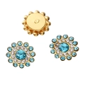 Three-piece set of sky blue sunflower rhinestone buttons with golden metal base - Lake Blue