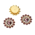 Three-piece set of purple sunflower rhinestone shoe charms with golden metal base - Crystal Purple