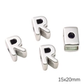 Polished silver acrylic letter R beads for DIY bracelets, 15x20mm large hole charms - Letter R