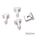 Silver plated acrylic letter T charm beads for DIY bracelet jewelry making, 14x21mm - Letter T