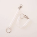 Translucent white spiral spring keychain with metal lobster clasp and key ring - Type A Single Clasp / Clear