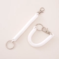 Set of two white retractable plastic coil keychains with silver metal lobster clasps - Type A Single Clasp / White