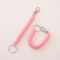 Pink plastic spiral retractable keychain with silver lobster clasp and key ring - Type A Single Clasp / Pink