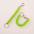 Neon green spiral stretch cord keychain with silver lobster clasp and ring set - Type A Single Clasp / Green