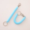 Light blue spiral spring keychain set with silver metal ring and lobster clasp - Type A Single Clasp / Blue