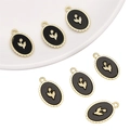Set of 6 vintage gold tulip charms with black oval enamel for DIY jewelry making - Tulip Pendant Gold Black