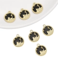 Y2K vintage star architecture black enamel round charms for DIY necklace and bracelet - Round House Pendant Gold Black