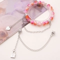 Perlenarmband in Rosa und Orange mit Herz- und Schlossanhängern an einer Silberkette - Herzschloss