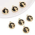 Golden round coin pendant with Cupid angel relief and star for DIY jewelry making - Angel Pendant Gold Black
