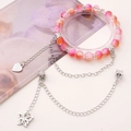 Perlenarmband in Rosa und Orange mit Schmetterlingsanhänger und Herz-Charm - Schmetterling