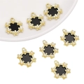 Golden flower pendants with black enamel centers and faux pearl details for DIY jewelry - Wreath Pendant Gold Black
