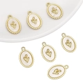Set of 6 gold tulip flower charms with mother of pearl inlay for Y2K jewelry DIY - Oval Tulip Pendant Gold White