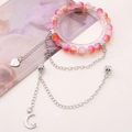 Rosa Armband mit Crackle-Perlen, Herzanhänger und Mond-Stern-Motiv aus Silberlegierung - Mond