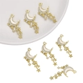 DIY charm set featuring golden crescent moon and stars with sparkling rhinestones and pearls - Tassel Crescent Moon Pendant Gold White