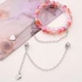 Perlenarmband in Pink und Orange mit Schmetterlings-Anhänger und Herzanhänger aus Metall - LOVE Herz