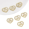 Y2K gold heart pendants with mother of pearl shell inlay and small bow detail for DIY jewelry - Heart Bowknot Pendant Gold White
