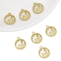 Golden alloy star and castle silhouette pendant with white shell inlay for DIY jewelry - Round House Pendant Gold White